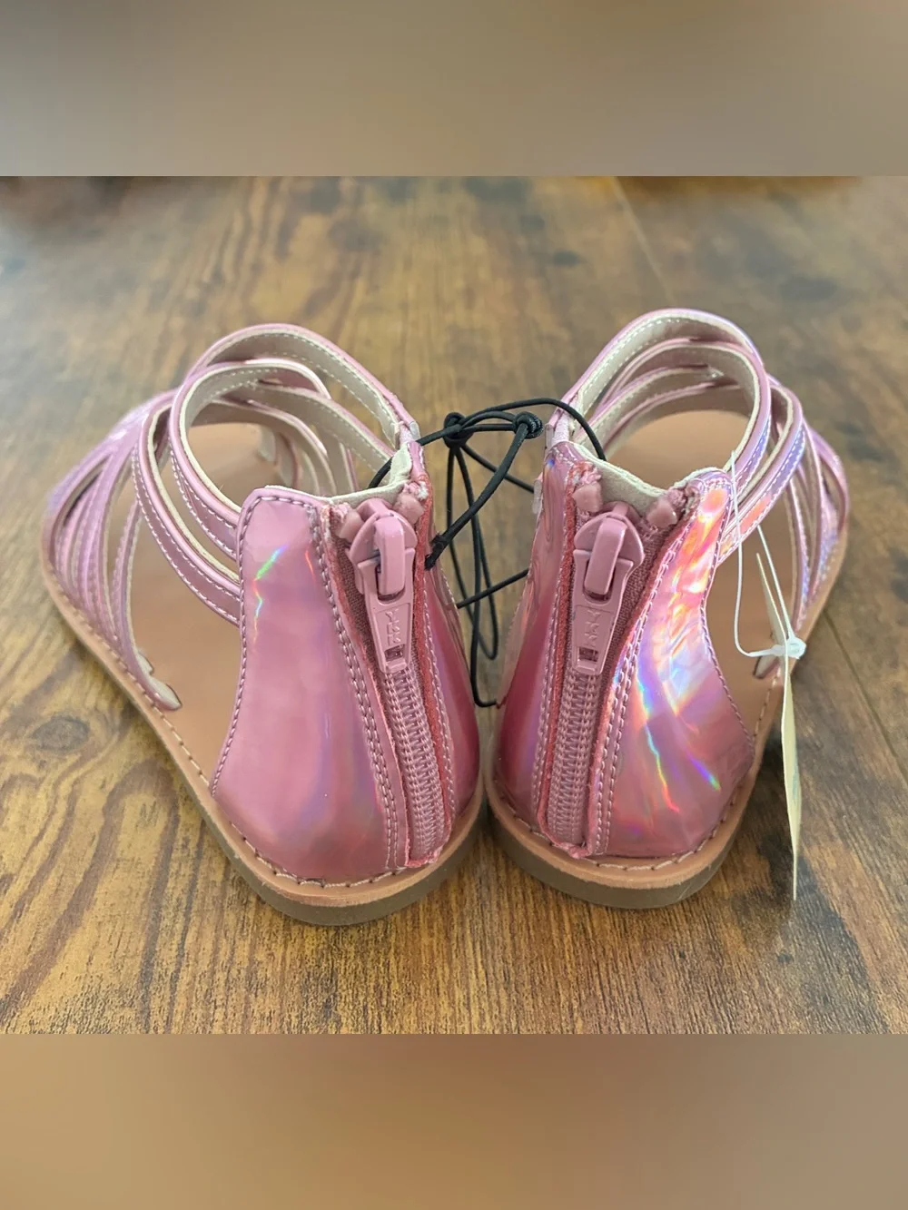 Girls' Pink Iridescent Strappy Sandals - Adjustable Ankle Strap